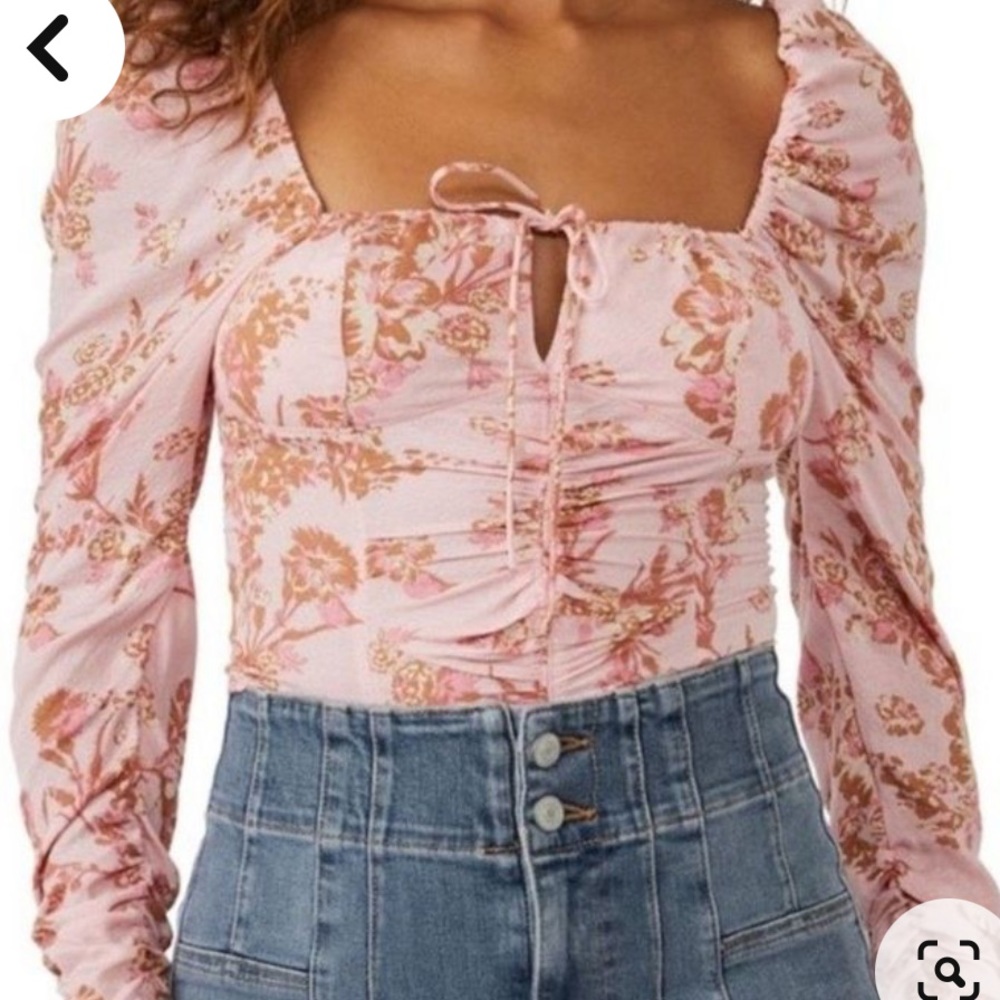 Free People Hilary Pink Long Sleeve Cropped Top-Size M. NWT